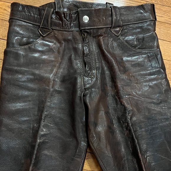 Vintage 60s Brown Leather Flare Pants 33 x 32” - Picture 9 of 16